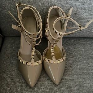 Wild Diva 3 inch Nude Gold Studded Heels